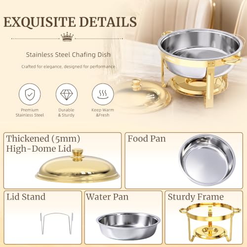 Gold 4-Pack 6QT Chafing Dishes for Buffet with High Dome Lids - Stainless Steel Food Warmers for Catering & Parties