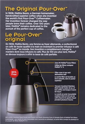 Melitta Pour-Over Coffee Brewer & 42oz Stainless Steel Carafe Set with Filters