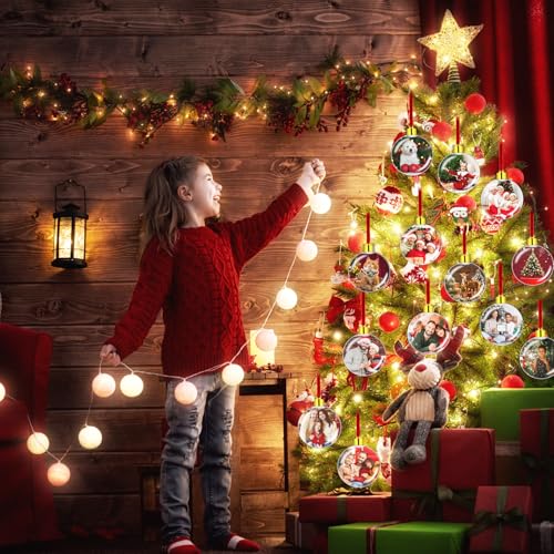 DIY 20 PCS Clear Plastic Photo Frame Ornaments for Christmas Tree & Gifts 3.15in