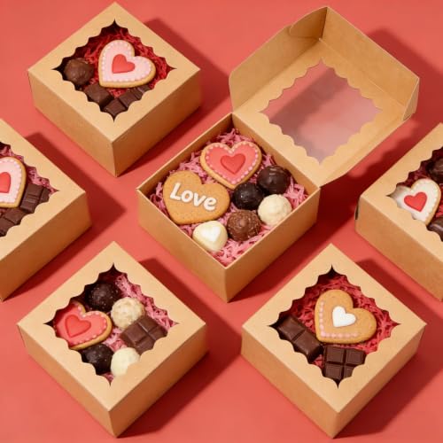 100pcs Cookie Boxes 4x4x2.5 Inch Bakery with Window Dessert Box