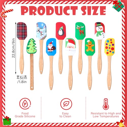 Patelai Christmas Silicone Spatulas with Wooden Handles - 10 Pack Baking Tools