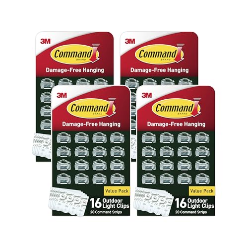 Command Outdoor Light Clips 64-Pack - Damage-Free Clear Hooks & Strips for Hanging Lights