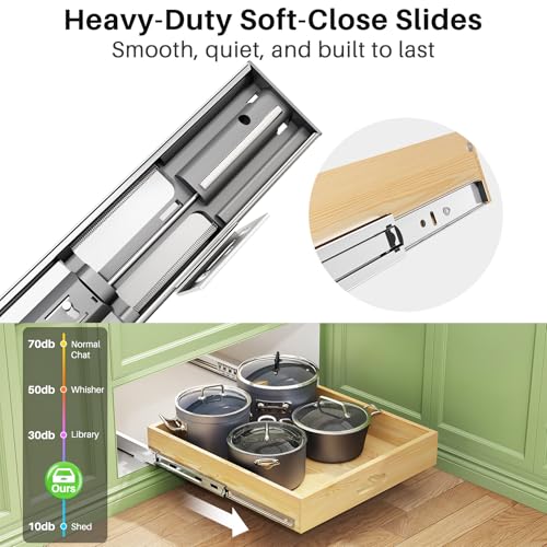 Pull Out Cabinet Organizer, Soft Close Wooden Slide Drawers for Pots