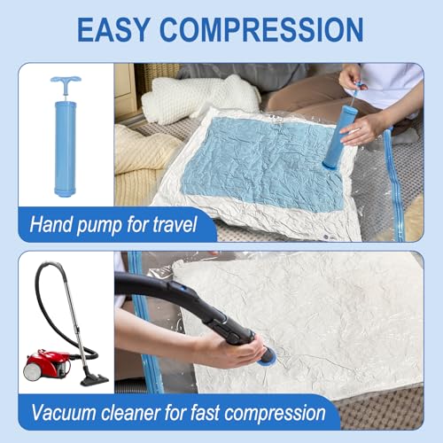 Fygrip Vacuum Storage Bags with Hand Pump, Plastic Packaging Bags, 80% Space Saver Vacuum Seal Bags for Clothing, Travel Lugggage, Blankets, Comforters, 10 Small