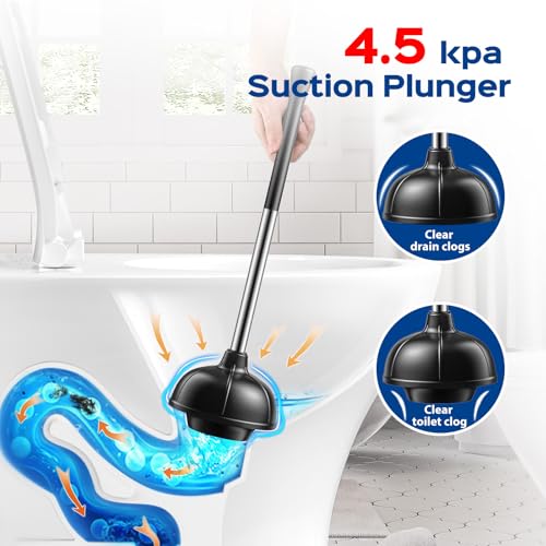 Toilet Plunger and Brush Set with Stainless Steel Handle - 2 Pack