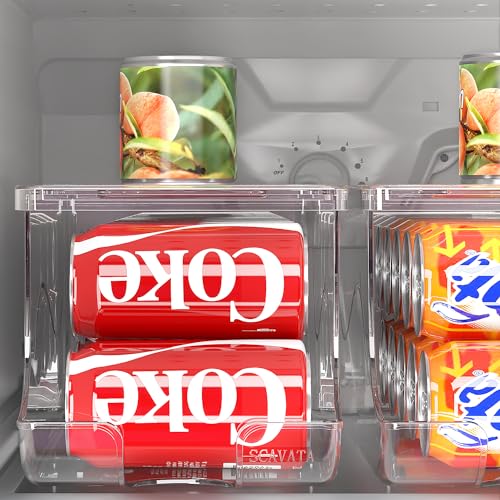 SCAVATA Transparent 4-Pack Stackable Refrigerator Can Organizer with Lids, Holds 10 Cans Each