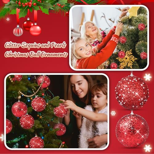 Libima 8-Pack 4 Inch Red Christmas Ball Ornaments Glitter Holiday Decor