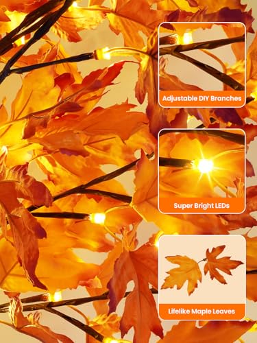 MapleTree 2Pack 5FT Artificial Fall Trees with LED Lights, Outdoor/Indoor Decor