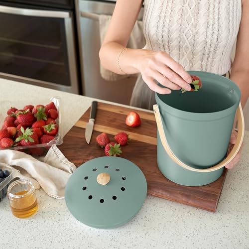 Kitchen Compost Bin with Smell Proof Lid - Sage, 1.1-Gallon Recycle Container