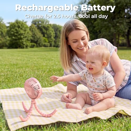 AMACOOL Pink Battery Operated Stroller Fan - Portable Clip-On & Rechargeable