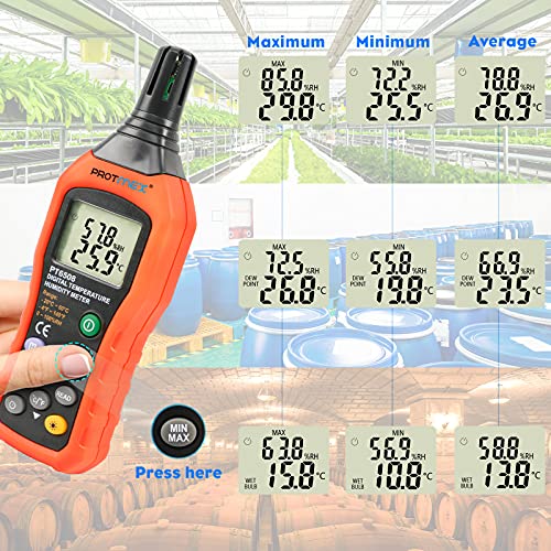 Protmex PT6508 Digital Temperature & Humidity Meter with Wet Bulb for Indoor Outdoor HVAC