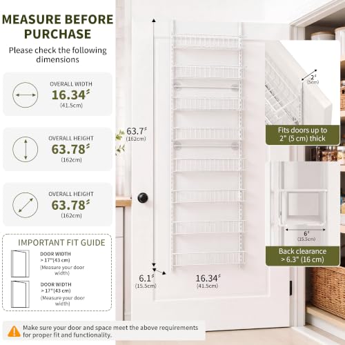 ElegantArray 8-Tier Over-the-Door Pantry Organizer - White, Adjustable Hanging Storage Basket