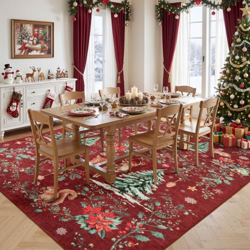 Rugflix 5x7 Red Christmas Area Rug - Washable Non-Slip Holiday Decor
