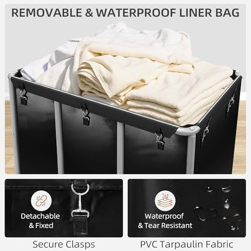 Commercial Laundry Cart with Wheels 420L Black Heavy Duty Industrial Storage