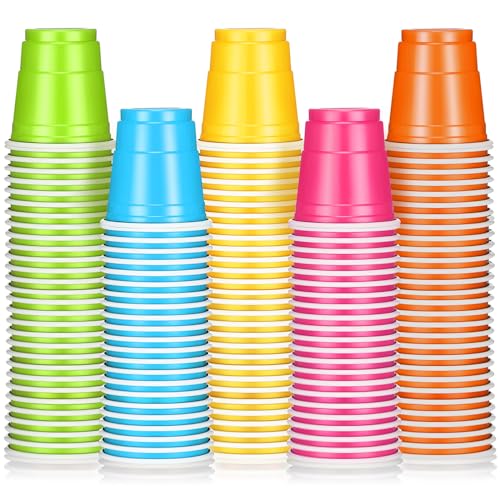 Roshtia 100 Pack 2oz Plastic Shot Glasses - Multi Colors for Parties