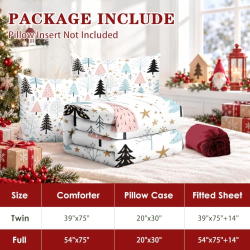 Nesker Pastel Christmas Tree Twin Zipper Bedding Set for Kids - 3 Pieces