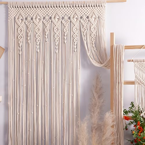 Boho Macrame Curtain Wall Decor 40x80 Inches Handmade Cotton Tapestry