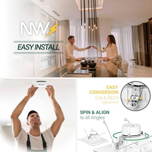 NUWATT 6 Inch Square Recessed LED Can Light with 5 CCT Colors Dimmable Wet Rated