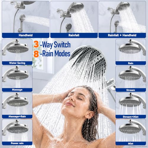 Veken Filtered Shower Head with Handheld - Chrome, Multi-Pattern Rain & Spray Set