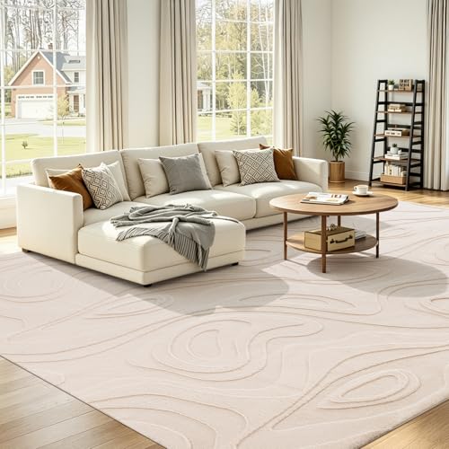 UKISS 8'x10' Beige Faux Rabbit Fur Area Rug - Soft, Non-Slip, Washable Bedroom & Living Room Carpet