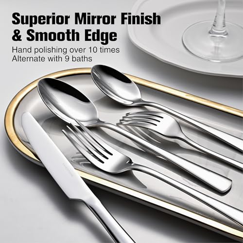 Silverware Set for 8 - 40-Piece Forged Stainless Steel Flatware with Mirror Finish - Dishwasher Safe