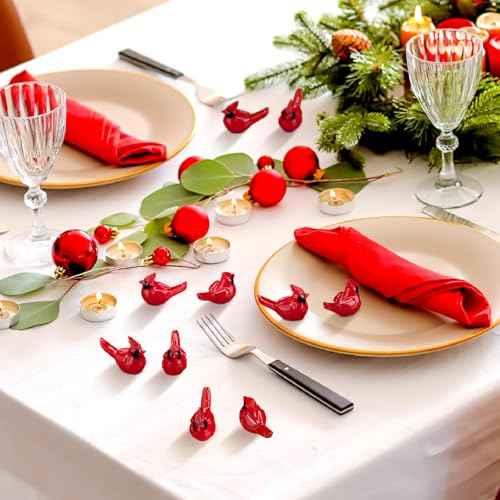 50 Pcs Christmas Mini Resin Red Cardinal Bird Figurines Tiny Cardinal Figurine Decor Small Christmas Ornaments for Gift Xmas Miniature Garden Crafts Cake Topper Decoration