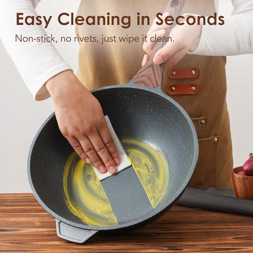 SENSARTE 11-Inch Nonstick Wok Pan with Lid - Gray, Healthy Stir-Fry Chef's Pan