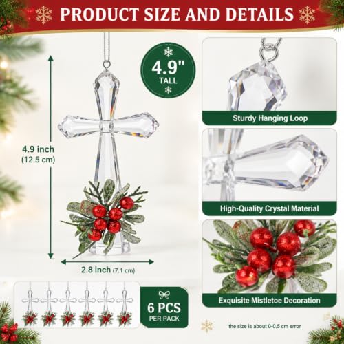 Yuxung Transparent Mistletoe Cross Christmas Hanging Ornaments - Set of 6