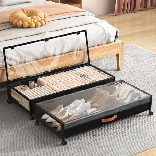 Black 36-Inch Under Bed Storage Containers with Wheels - 2 Pack