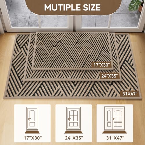 Brown Indoor Outdoor Front Door Mat 31x47 Inches Non-Slip Entry Rug - QiCaiJia