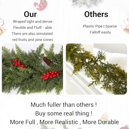 6ft Christmas Cedar Garland with Red Fruits & Pine Cones – Fake Greenery 6FT KARAVA