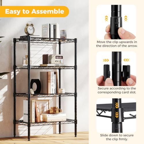 Heavy Duty Metal Wire Shelving Rack 4-Tier Storage Organizer Black