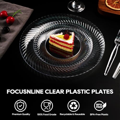 Disposable Clear Plastic Dinner Plates - 10 Inch, 100 Count, Heavy Duty, Elegant Edges