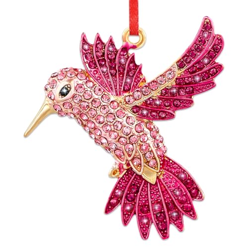 Pink Rhinestone Hummingbird Ornament - WYARMGIF Metal Christmas Décor, 2x2 in