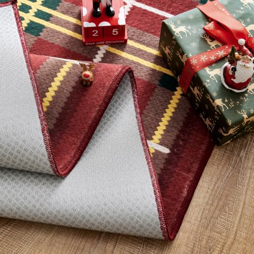 Jinchan 2x5 Christmas Runner Rug, Tart an Plaid - Red/Green, Washable Entryway Hallway