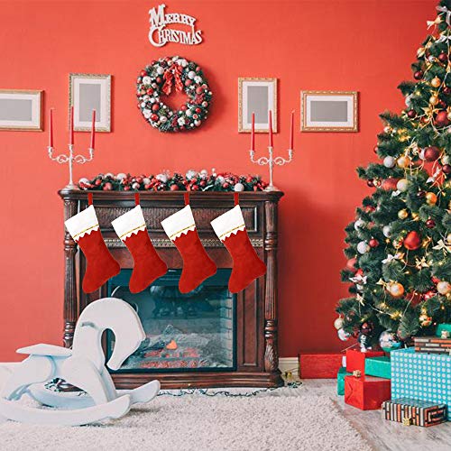 DALJIAFA 5 Pack Large Red & White Christmas Stockings Holiday Decor DIY Kit