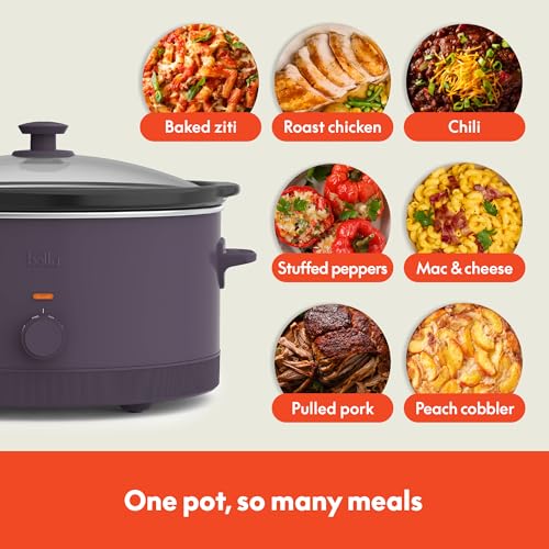 BELLA 6 Qt Manual Slow Cooker Plum - Non-Toxic Ceramic Coating, Cord Storage