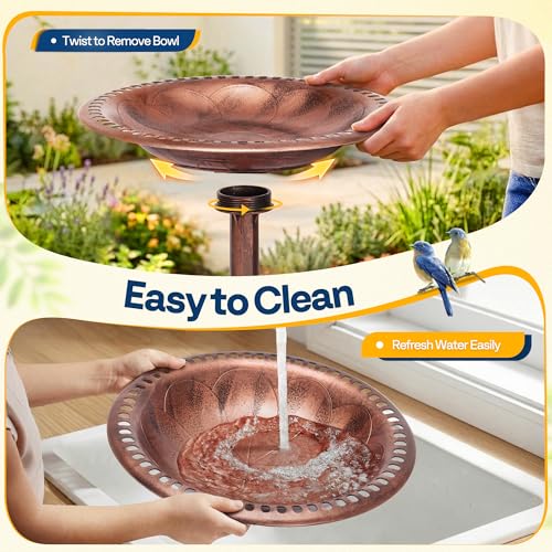 Bird Bath Outdoor Pedestal with Antique Bronze Finish - Durable Polyresin