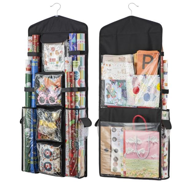 EOLIMEX Double-Sided Christmas Wrapping Paper Organizer – Black, Over-The-Door