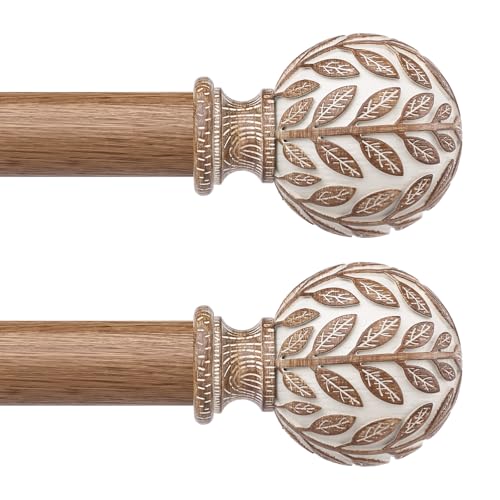 White Wood Boho Curtain Rod 36-91 Inch Pack of 2 Adjustable Window Rods