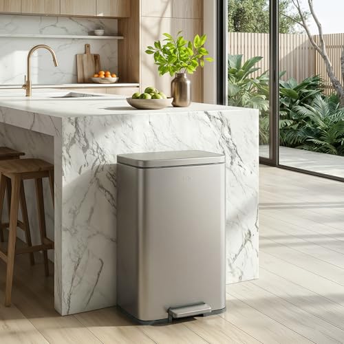 EKO Madison Matte Stainless Steel 50L Step Trash Can with Inner Liner - Fingerprint Resistant
