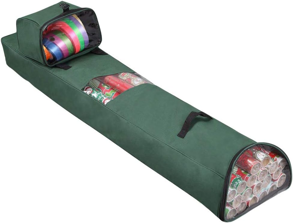 Primode Heavy Duty Christmas Gift Wrap Storage Bag - 600D Oxford Organizer with Detachable Tote | 48"x10"x5" (Green)