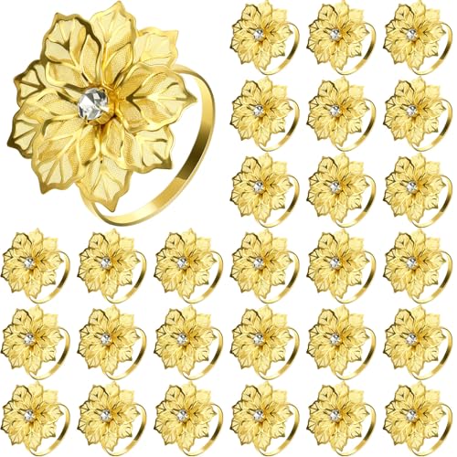 Hotop 100 Pcs Gold Hollow Flower Napkin Rings Wedding Dinner Party Decor