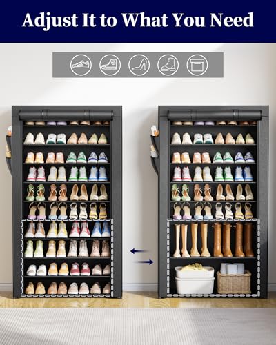 Tall 10-Tier Shoe Rack with Cover - 33 Inch Wide, Removable Shelves, Black Variation of THIS listing