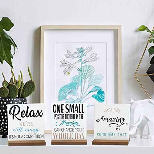 4 Pcs Inspirational Gifts Desk Decor Office Positive Motivational Quotes Employee Appreciation Gifts Wooden Plaque Sign with Stand Decoration for Home Table Shelf Thanksgiving Christmas(Classic Style)