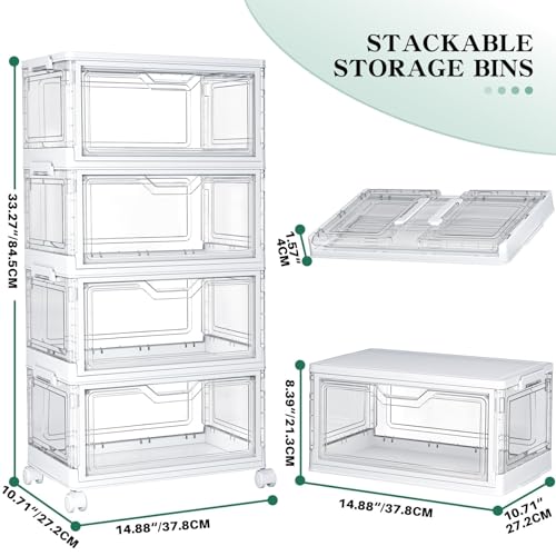 Kmiectse White 23QT 4-Pack Stackable Plastic Storage Bins with Lids