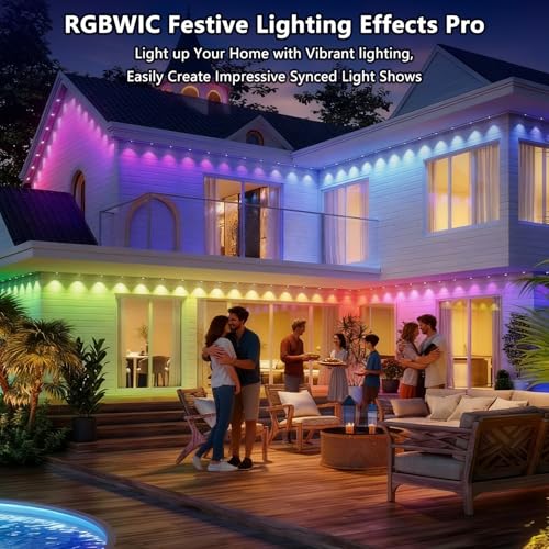 200FT Permanent Outdoor AI RGB+IC Lights - Alexa/Google Smart Eaves Lighting, Cool/Warm Tones