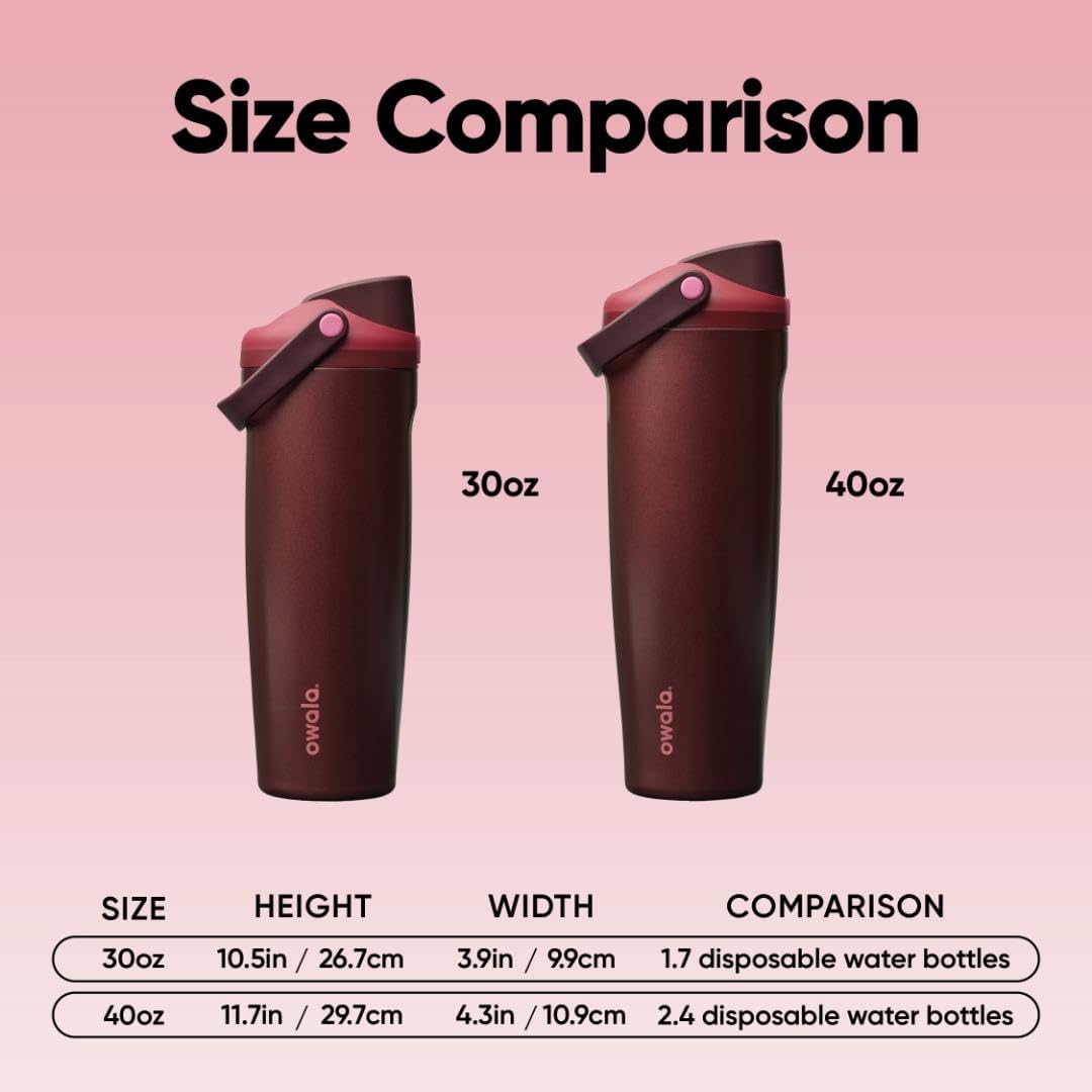Owala FreeSip Sway Insulated Water Bottle - 40oz Stainless Steel, Two-Way Spout & Built-In Straw, Black Cherry