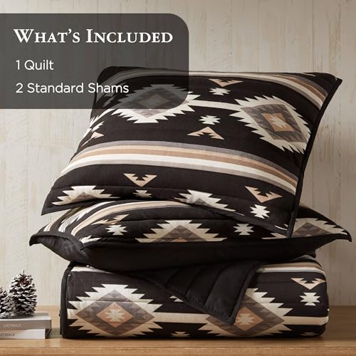 Full/Queen Woolrich Southwestern Aztec Quilt Set Reversible Black Bedding