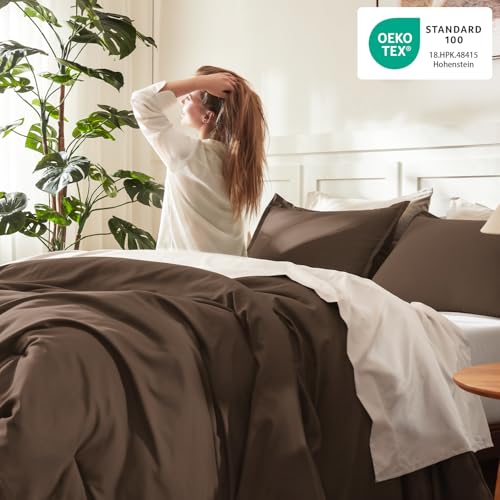 Litanika Brown Super King Plus Comforter Set - Solid Boho Bedding 3 Piece